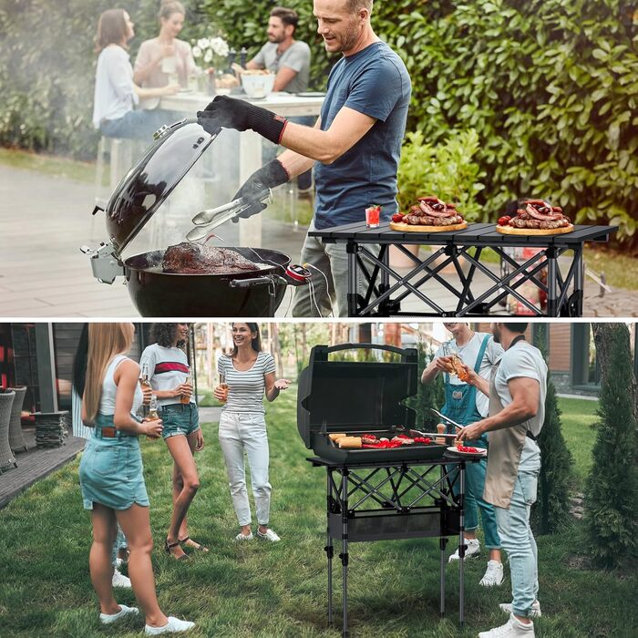 Складаний туристичний стіл Garllen 82x40 см, 2 положення висоти (44/70 см), знімний стіл зі сталі, для пікніка, грилю, саду та кемпінгу