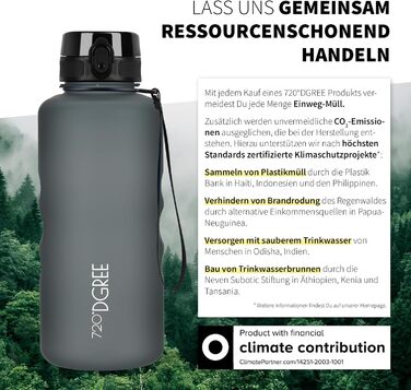 Пляшка для води 720°DGREE 'uberBottle' з ситечком, 1.5л, чорна - Tritan, BPA-Free, для спорту, школи, фітнесу, велосипеда, активного відпочинку
