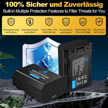 Акумулятор NP-FZ100 Homesuit 2280mAh та подвійний зарядний пристрій для камер Sony ZV-E1, FX3, FX30, A7RIII, A7RV, A7RIV, A7SIII, A7III, A7IV, A7C, A7CII, A6600, A6700, Alpha A1, A9, A9II, A9III, 9R, A9R, 9S (2 шт.)