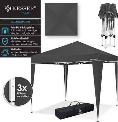 KESSER® Gazebo 3x3m | Includes Bag | Pop-Up Click System | Waterproof | UV Protection 50+ | Folding Gazebo | Garden Gazebo | Garden Tent | Party Tent | Metal Braces | Anthracite