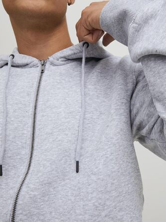 Чоловіча толстовка-худі на блискавці JACK & JONES однотонна, світло-сіра (Light Grey Melange), розмір S