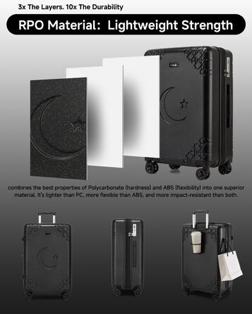 Набір валіз Sea Choice 3 шт. з жорстким корпусом, розширюваний, легкий, з 4 колесами, з тримачем для напоїв та TSA замком, чорний