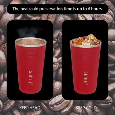 Термокружка з нержавіючої сталі SUNTQ - 510 мл, з подвійною стінкою, ізольована, з кришкою, багаторазова (Чорний)