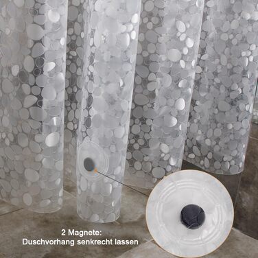 Шторка для душу Weltrxe Anti-Schimmel з вантажем та магнітом, 120x180 см, водонепроникна, антибактеріальна, EVA, для дітей, 3D-камінь, з 8 кільцями для душу