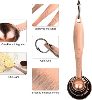Copper-Plated Measuring Cup and Spoon Set, 5 Stainless Steel Measuring Cups and 5 Metal Measuring Spoon Set with Leveler, US and Metric Kitchen Measuring Cup and Spoon Set for Baking and Cooking
