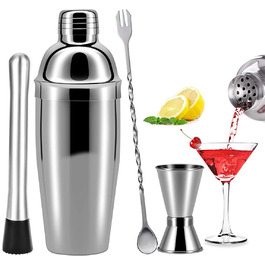 Набір для коктейлів 10 предметів, 750 мл, нержавіюча сталь - професійний шейкер для бармена, аксесуари для коктейлів