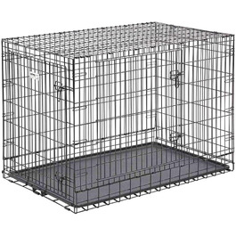 Кія для собак Ultima Pro Series 748UP від Midwest Homes for Pets, 122 см, сталева, з подвійними дверцятами, знімним роздільником, захисними ніжками та знімною мискою, чорний матовий E-Coat, розмір 125 x 77 x 87 см