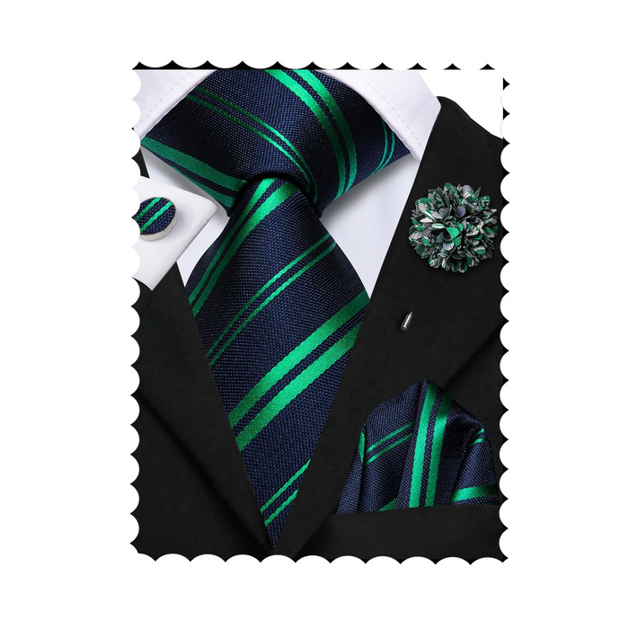 Набір краваток, нагрудних хустинок та запонок Hi-Tie для чоловіків (морський колір, розмір A)