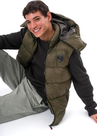 Чоловіча жилетка з пуховим наповнювачем – преміум якість, м'який матеріал, знімна капюшон (L, Хакі)