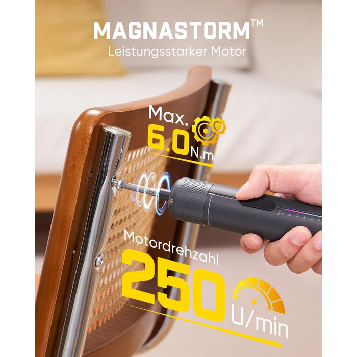 Акумуляторний шуруповерт Fanttik S2 Pro Max з набором біт (7 моментів, 0.5-6 Нм, 1/4