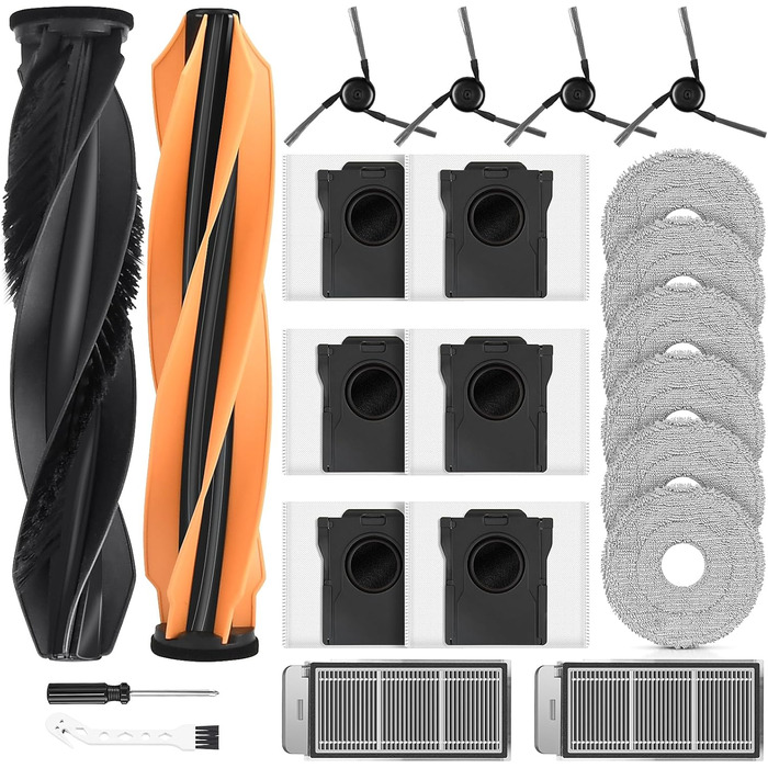 Набір аксесуарів для робота-пилососа Dreame L20 Ultra: 2 основні щітки, 6 мішків для пилу, 4 серветки для миття, 4 HEPA-фільтри, 4 бічні щітки, 1 щітка для чищення
