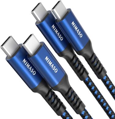 Кабель USB-C Nimaso [2 шт., 2м], 20V/3A/60W, для Samsung, Google Pixel, MacBook, iPad, iPhone, блакитний