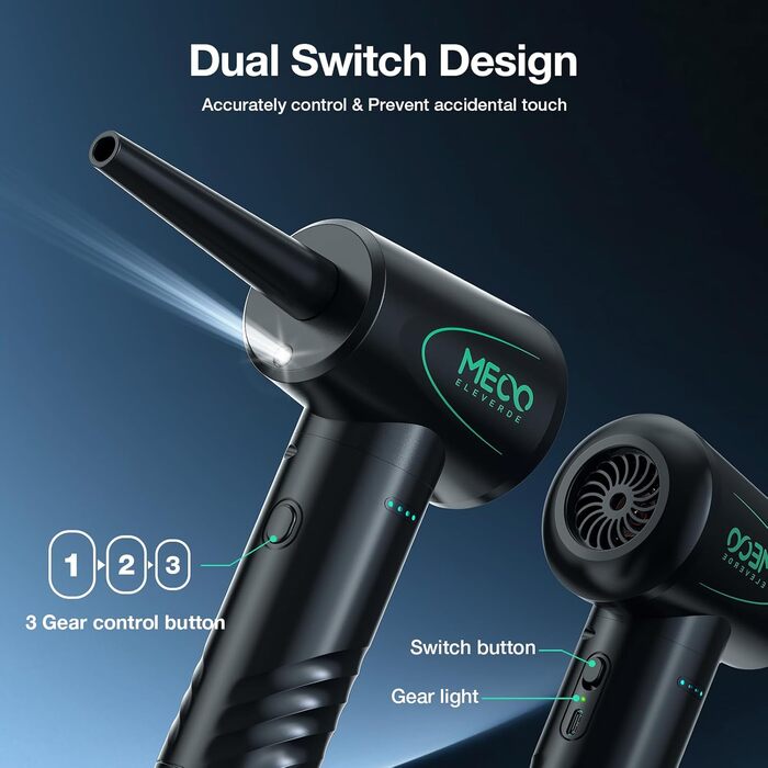 Електричний пилодув MECO ELEVERDE: бездротовий, 100000 об/хв, 7kPa, USB-C зарядка для чищення ноутбука, офісних пристроїв та диванів