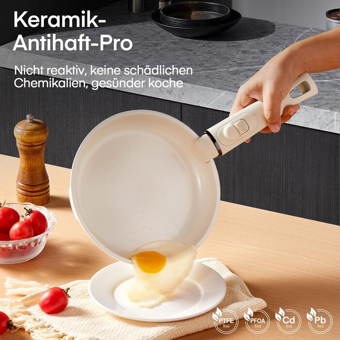 Набір посуду Fohere 16 предметів з керамічним антипригарним покриттям та знімними ручками, для індукційних плит, з кришками