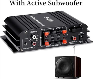 4.1-канальний підсилювач 1600W, Bluetooth 5.0, HiFi міні підсилювач для домашніх колонок 40Вт x4 + активний сабвуфер, USB/TF, MP3, пульт, 110-240V/12V, S299