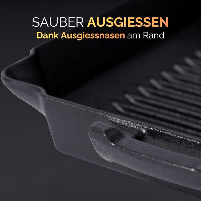 Чавунна сковорода-гриль NYORD з ребрами та виливом | Для індукції, газових плит, кераміки, грилю та духовки | Преміум якість
