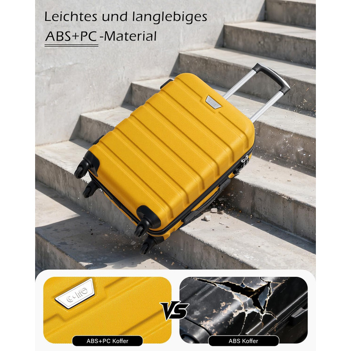Набір валіз COOLIFE 3 шт. (M, L, XL) для сімейних та закордонних подорожей, ABS+PC, жорсткий корпус, 360° обертання, YKK блискавка, TSA замок, жовтий колір