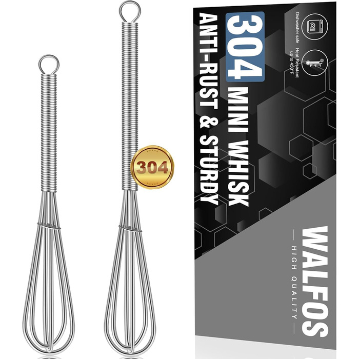 Набір міні-збивачі Walfos (2 шт.) - нержавіюча сталь, 13 см + 18 см. Збивачі для кухні, для приготування, змішування, збивання яєць та інших продуктів.