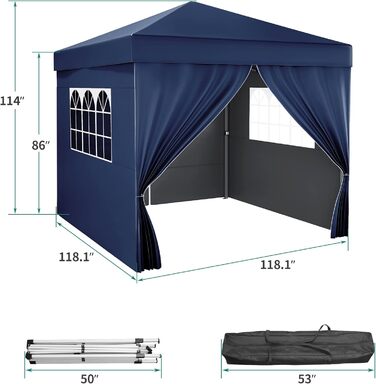 YITAHOME Outdoor Pop-Up Gazebo with Sides, Folding Gazebo, Waterproof Foldable Garden Gazebo for All Seasons, Camping Gazebo, Anti-UV with Free Adjustable Height for Parties, Markets (Blue, 3x3 Meters)