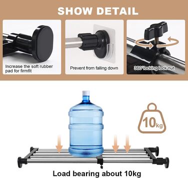 Hershii 50-80cm Extendable Closet Shelf Rod, Adjustable Closet Organizer, Pull-Out Closet Divider, Clothes Rod, Closet Metal Storage, for Wardrobe, Kitchen, Bathroom, Black