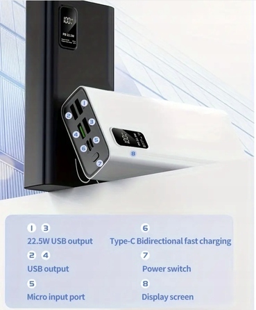 Потужний павербанк Hinne HE34B 50000 mAh, 22.5W, білий, з LED-індикатором