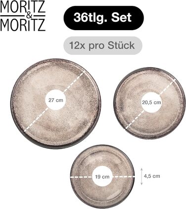 Набір посуду Moritz & Moritz VIDA на 12 осіб, бежевий, 36 предметів - міцний фарфоровий посуд для щоденного використання, підходить для мікрохвильової печі та посудомийної машини