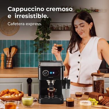 Кавоварка Cecotec Power Espresso 20 Pro Latte, 20 Бар, парова насадка, дисплей з кнопками, резервуар для води 1,5 л, резервуар для молока 550 мл, для еспресо та капучино