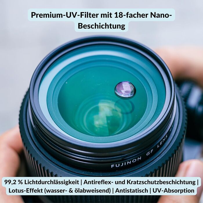 Фільтр об'єктива Lens-Aid UV 49mm зі склом Schott B270 – захист від ультрафіолету з 18-шаровим покриттям проти подряпин, пилу та піску. Ефект лотоса (стійкий до олії та води)