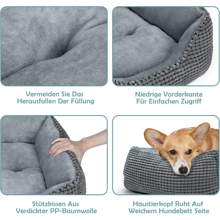 JOEJOY Dog Bed, Medium-Sized Dogs, Washable Dog Basket, Fluffy, Non-Slip Plush Dog Bed, 63x53x20cm, Dog Beds for Small and Medium Dogs and Cats