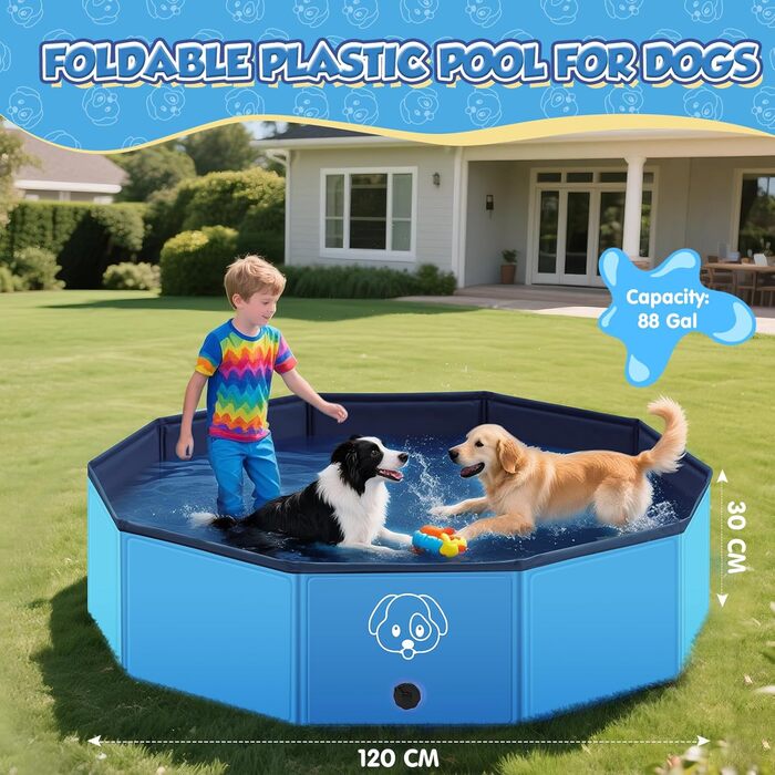 Басейн для собак великих і малих порід з антиковзкого ПВХ, складаний - легко миється. Плавальне озеро для собак на відкритий простір, у подорожі, у сад (120 * 30 см)