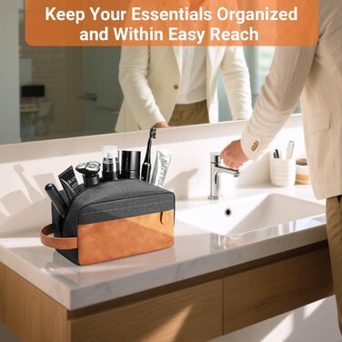 Чоловіча дорожня сумка Elviros для подорожей, подарунок для чоловіків, підвісна, косметичка-допкіт, водонепроникна, з PU-шкіри, велика місткість, для подорожей та ванної кімнати (Чорний)