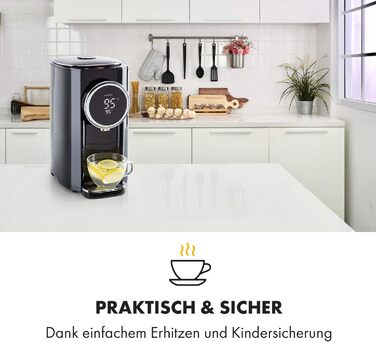 Klarstein Hot Spring Plus Hot Water Dispenser, Water Tank: 5 Liters, Large LCD Display, Temperatures: 45-95 °C, Stainless Steel Water Tank, Dry-Run & Overheating Protection, Child Lock, black
