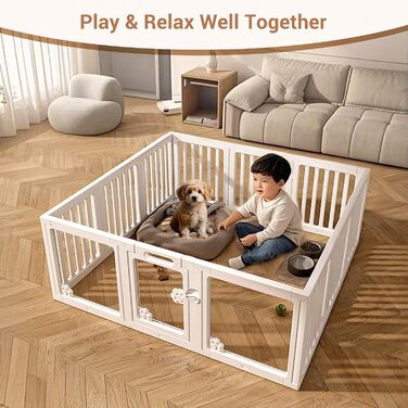 Клітка-загон для собак з дверима, безпечний загон для собак, цуценят, котів, кроликів, горностаїв, легка установка та очищення, пластиковий загон з анкерами та присосками для маленьких тварин 9+3: 150 x 150 см