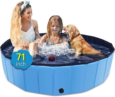 Foldable Dog Pool, 100 x 30.5 inches, Oversized, Hard Plastic, Portable, Swimming Pool for Dogs, Cats, and Children, Pet, Puppy Bathtub, Collapsible, Kids Pool (Blue, 180cm)