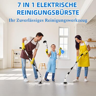 Електрична щітка для прибирання: 7 насадок, 3 довжини, 90 хв роботи, 2 режими швидкості для ванної, кухні, авто