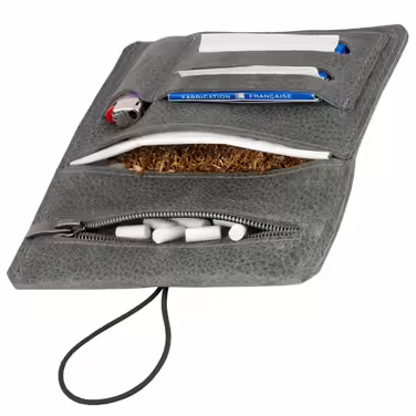 Simaru Personalized Leather Tobacco Pouch with Engraving for 30g Tobacco Bag, Genuine Leather Rolling Pouch incl. Filter Compartment and Sheets Holder (Dark Grey) (Dark Grey)