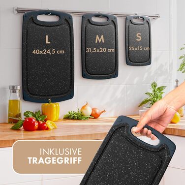 Набір дерев'яних обробних дощок Blumtal (S/M/L) - 3 шт. з канавками для соку та ручкою, BPA free, міцні, чорні