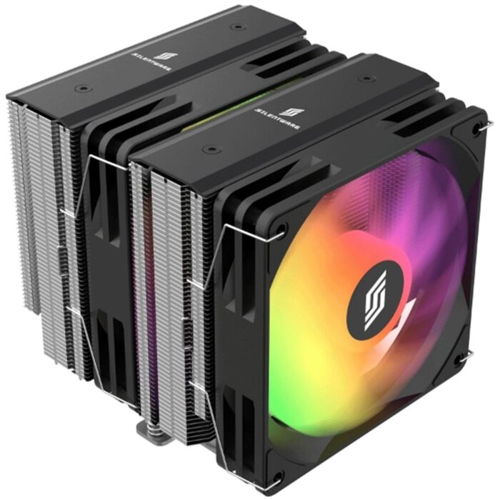 SILENTWARE Titan RGB - Кулер для CPU з подвійною баштою, 6 теплових трубок, 2x 120мм вентилятори PWM, RGB підсвітка, підтримка Intel LGA 115X/1200/1700/1851 та AMD AM4/AM5, TDP 265W
