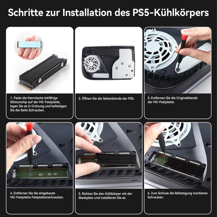 Радіатор охолодження M.2 2280 для SSD, алюміній, з термопрокладками, чорний, для ПК/PS5/PS5 Slim