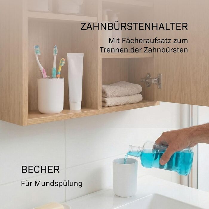 Набір для ванної кімнати 6 предметів, аксесуари для ванної кімнати з пластику, білий колір: унітаз з йоржиком, відро для сміття, стакан для зубних щіток, дозатор для мила та мильничка