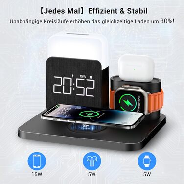Бездротова зарядна станція 3-в-1 COLSUR для iPhone, Apple Watch, AirPods, 15W, нічна лампа з годинником, чорна