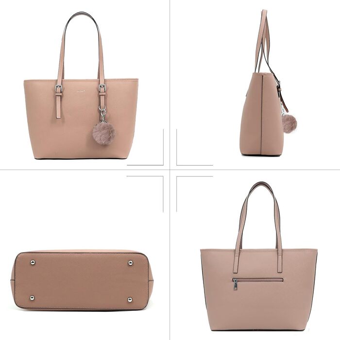 Сумка жіноча TANTOMI з гаманцем, велика, для офісу, школи, шопінгу, рожева з китицею та помпоном з штучного хутра