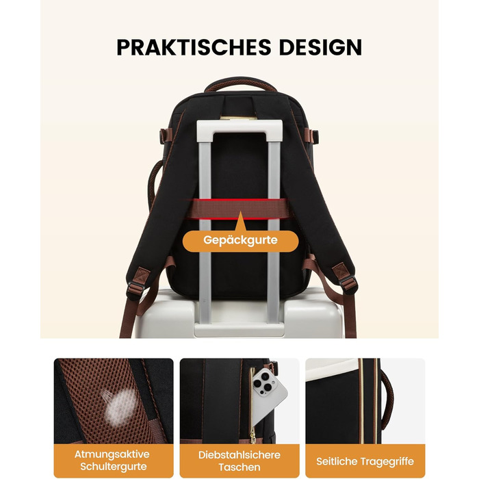 Рюкзак ручної поклажі LOVEVOOK 45x36x20, 32L для Ryanair, Eurowings, Wizz Air (40x30x20cm, зелений+бежевий)