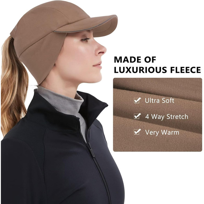 Жіноча зимова шапка GADIEMKENSD з флісу та світловідбиваючими елементами, з начосом на вуха, для активного відпочинку (колір: коричневий)