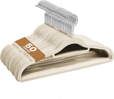 Набір велюрових вішалок для одягу, 50 шт. з органайзером для краваток, обертові гачки, кремовий колір