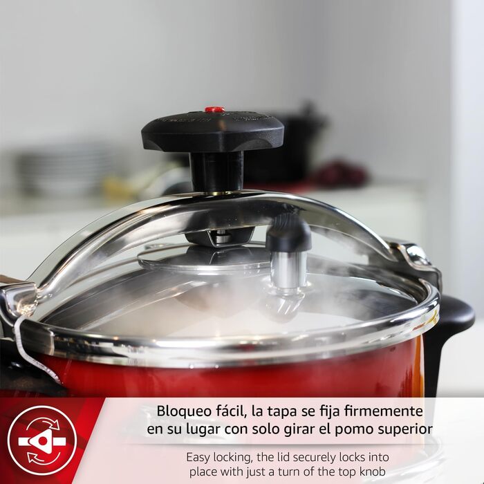 Каструля-сковорода швидкої приготування Magefesa Castell 6L, червона, нержавіюча сталь 18/10, для всіх типів плит, повна індукція