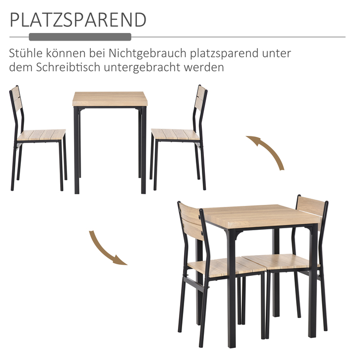 HOMCOM 3-Piece Dining Table Kitchen Table Set with Chairs Natural Wood Grain + Black with 1 Table + 2 Chairs | Aosom
