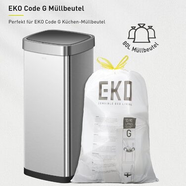 Сміттєвий бак EKO EcoSmart 80л з сенсором, нержавіюча сталь, електричний, для кухні та дому, з кришкою Soft-Close, анти-відбитки, кутовий