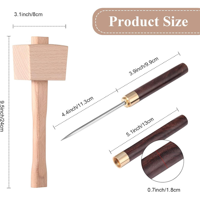 4-Piece Canvas Ice Scraper and Crusher Set with Stainless Steel Ice Pick with Safety Cover, Wooden Handle and Sheath, Wooden Ice Crusher Hammer for Crush Ice Tools Bartender Bar Kitchen Accessories