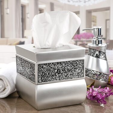 Набір аксесуарів для ванної кімнати Creative Scents, 6 предметів, сріблястий: дозатор мила, тримач для зубних щіток, мильниця, коробка для серветок, смітник та стакан, сучасний дизайн